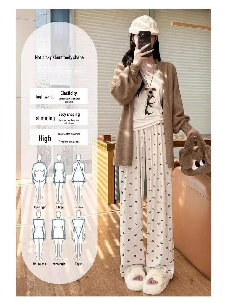 2025 Women's High Waist Soft Wide-Leg Pants with Bow, Slimming Fit, for Spring & Autumn