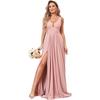 Evening dress   summer new deep V-neck split fork long chiffon bridesmaid pleated formal ball dress