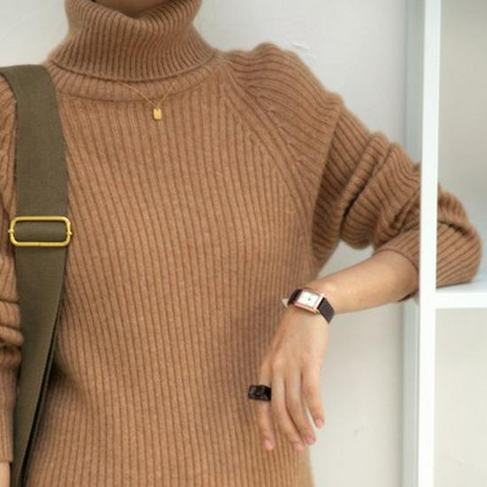 Women's High-Neck Striped Wool Sweater – Thick, Soft, Versatile Knit for Autumn/Winter