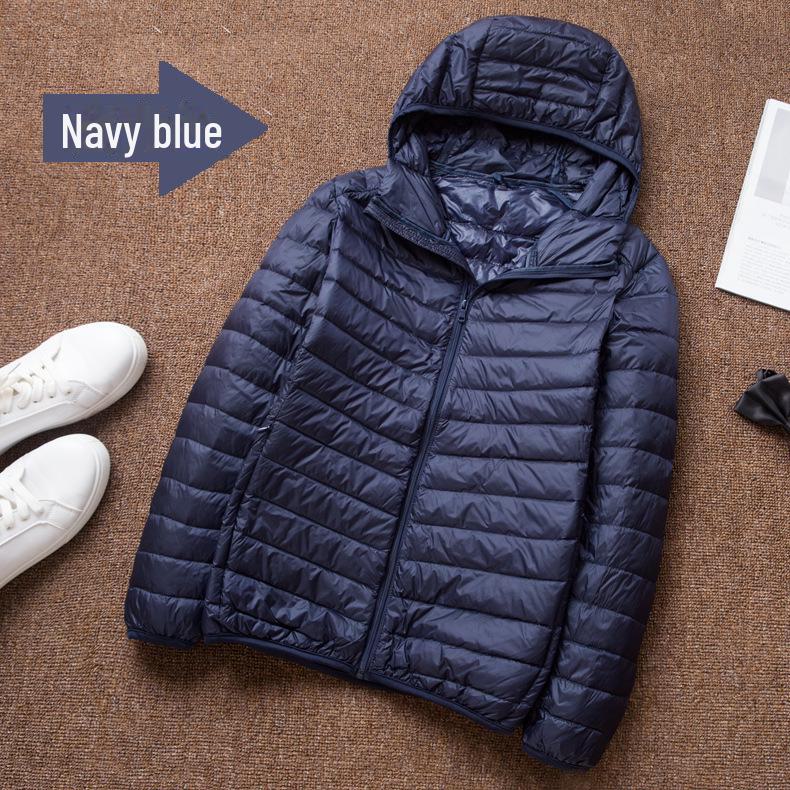 Men's Oversized Hooded Down Jacket - Short, Thin, Stand-up Collar, Large Size