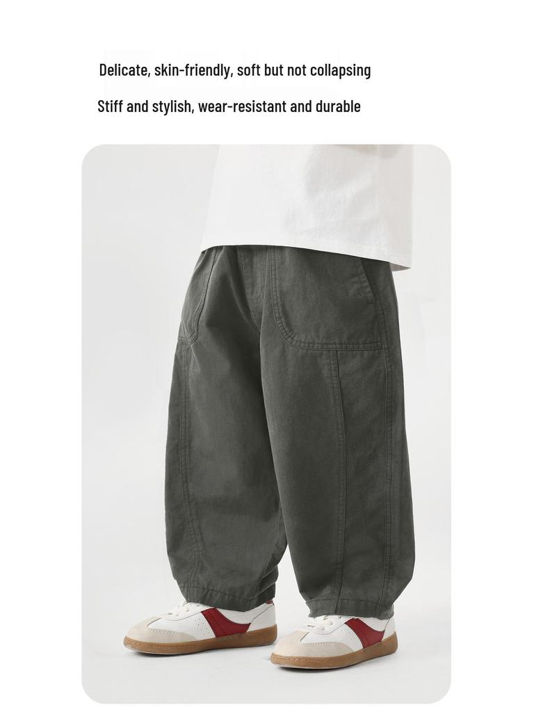 Right European Boys' Pure Cotton Work Pants - 2026 Spring & Autumn Style, Medium & Large Casual Trendy Children's Wear