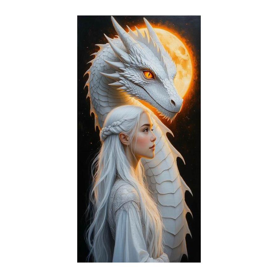 

Moon White Dragon Girl Large Size Diamond Painting Animals Diy Full Square Round Drill Rhinestone Embroidery Mosaic Cross Stitch Kits Wall Decor Square drill 30x60cm