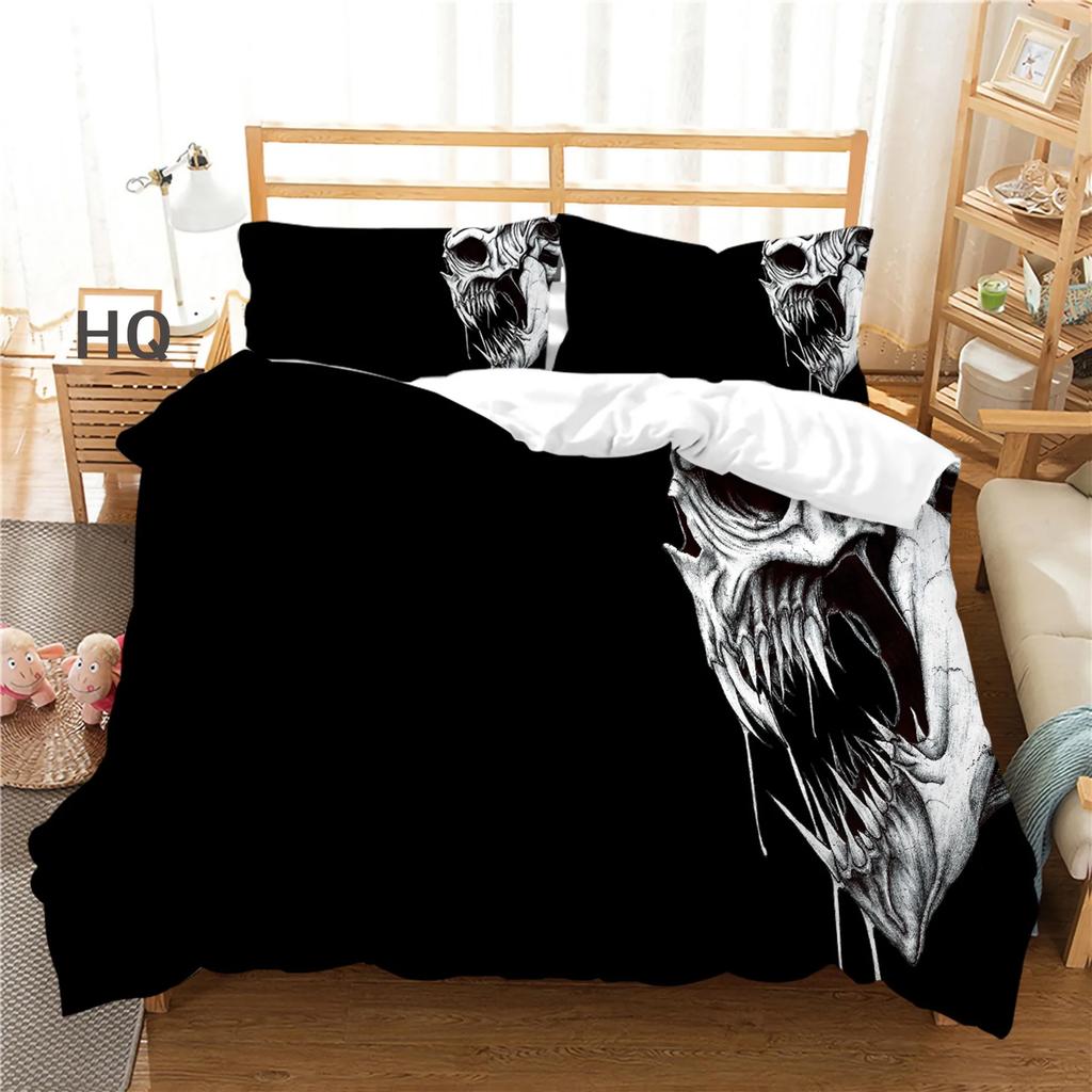 3D Skull Bed Linen Set Duvet Covers With Pillowcases Microfiber Comforter Luxury Print Halloween Double Bed Joom