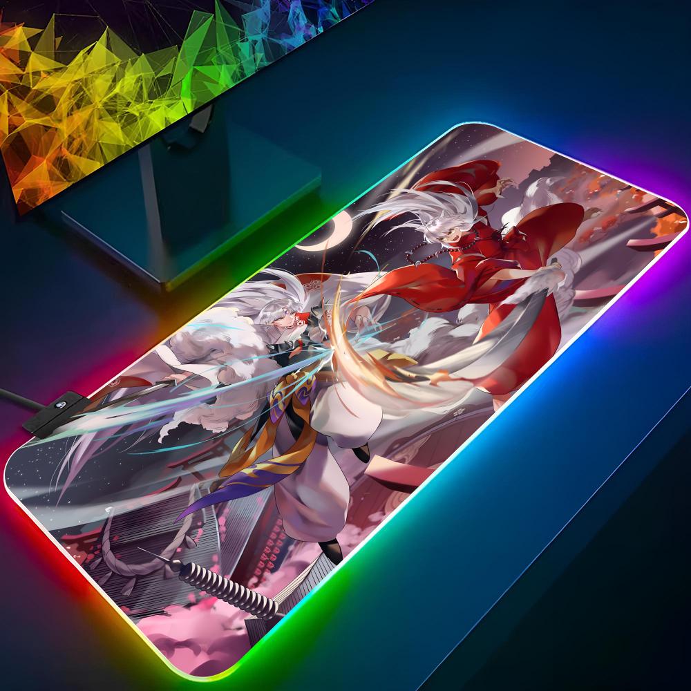

Игровой коврик для мыши Inuyasha RGB с подсветкой Клавиатура Клавиатура Девушка-геймер XXL Коврик для ноутбука Настольные коврики Deskpad RGB600x300x3mm