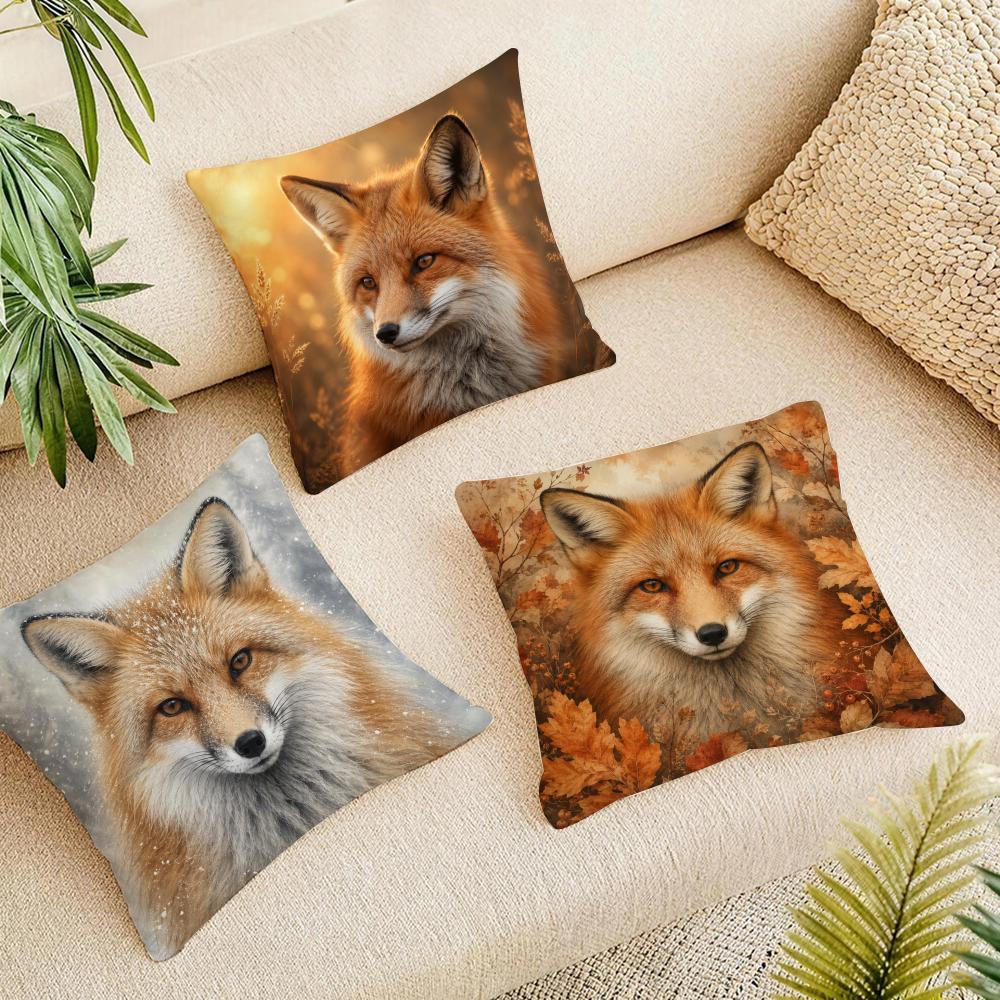 Fox Face Forest Animal Cushion Cover Durable Hypoallergenic Organic Linen Pillow Cover Short Size Washable Skin-Friendly
