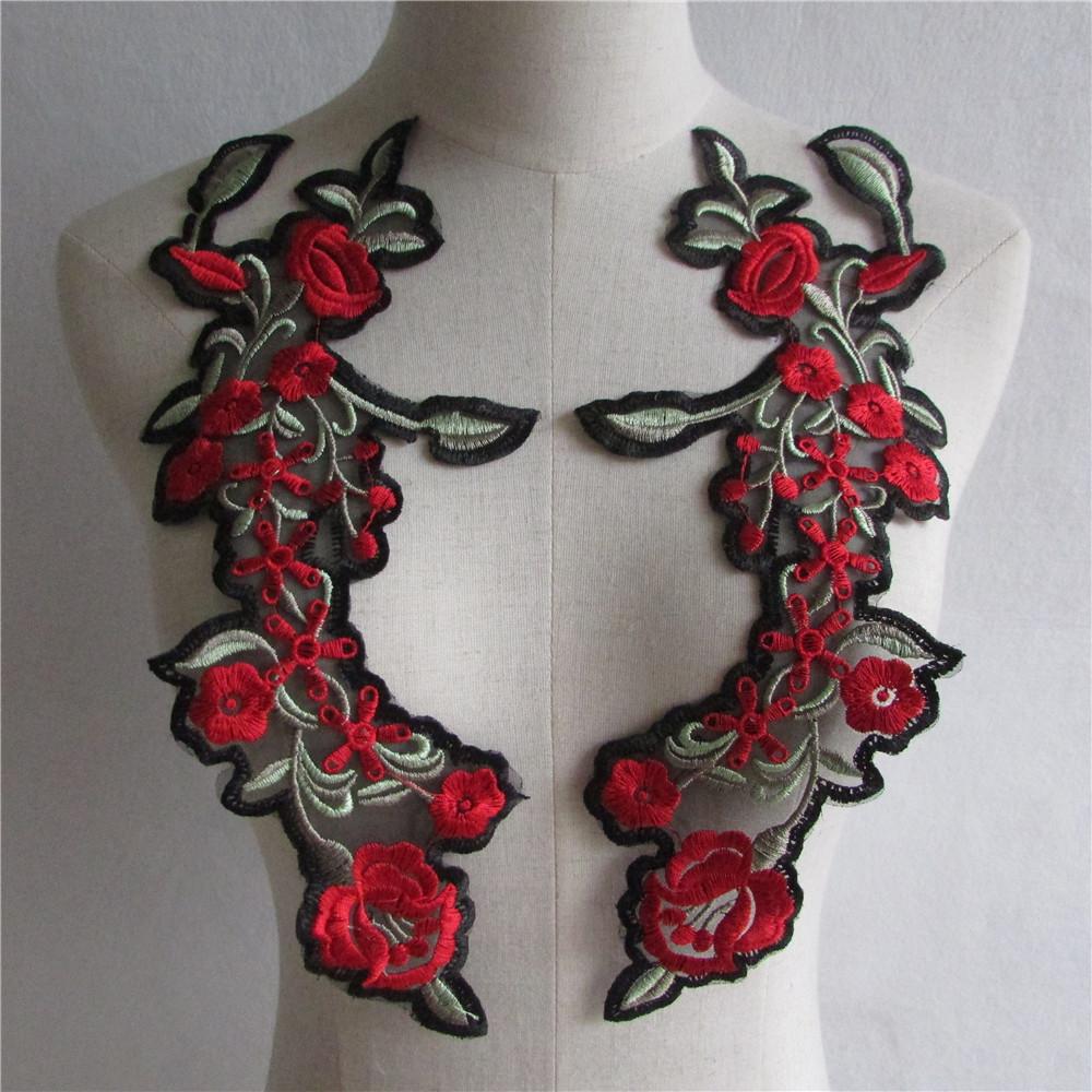 Red I Polyester Embroidery Color Embroidery Sewing Lace Diy Decorative Clothing Accessories Pair Collar Clothing