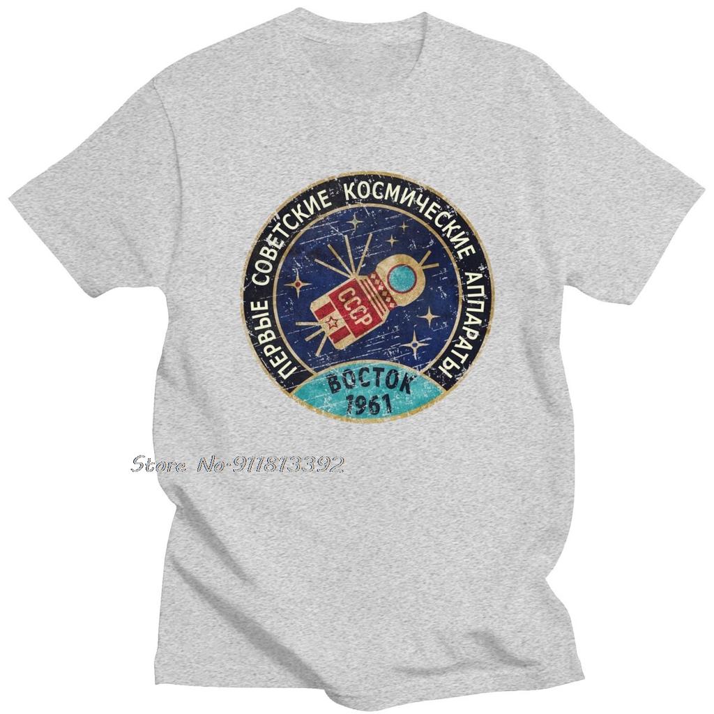 Retro USSR Russia Boctok TShirt Men 1961 Blue Badge T Shirt Camisas Mend Cotton Leisure CCCP Soviet Union Vostok Tshirt