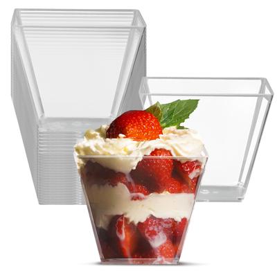 100 PCS Disposable Plastic Verrines Dessert Cups for Parties Glasses Snack Hard Vase with Lid Desserts Square