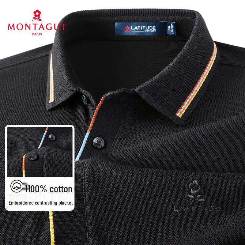 MONTAGUT Men's Cotton Breathable Mesh Color-Block Polo Shirt