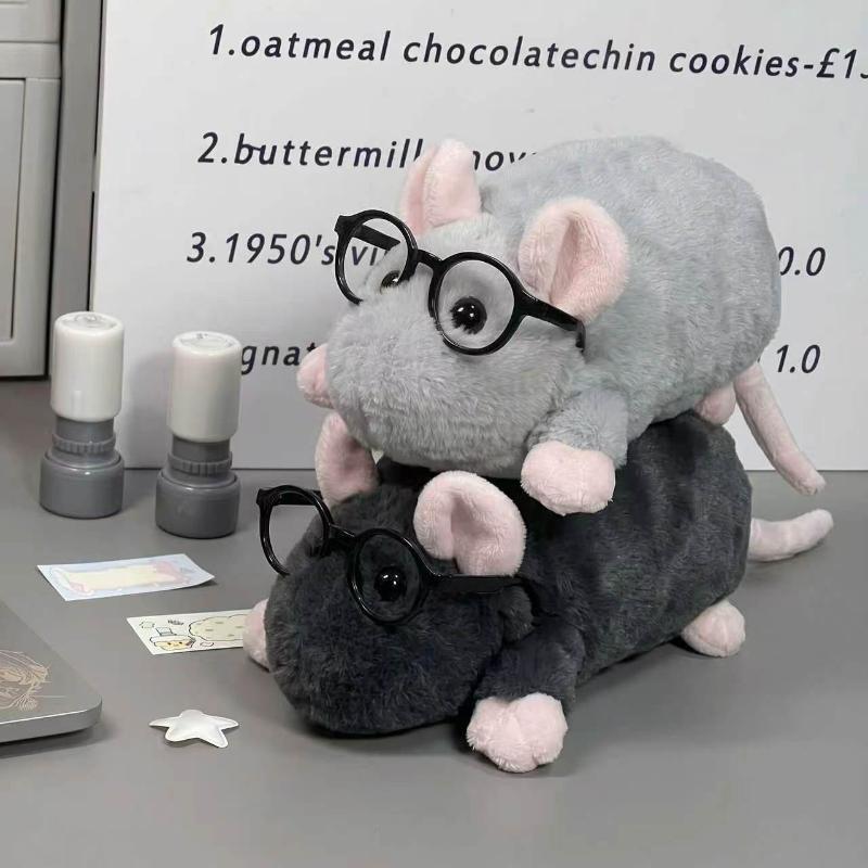 Flower Branch Rat Plush Pencil Pouch Large Capacity Multi-use Cosmetic Bag for School Office Travel Storage Organizer