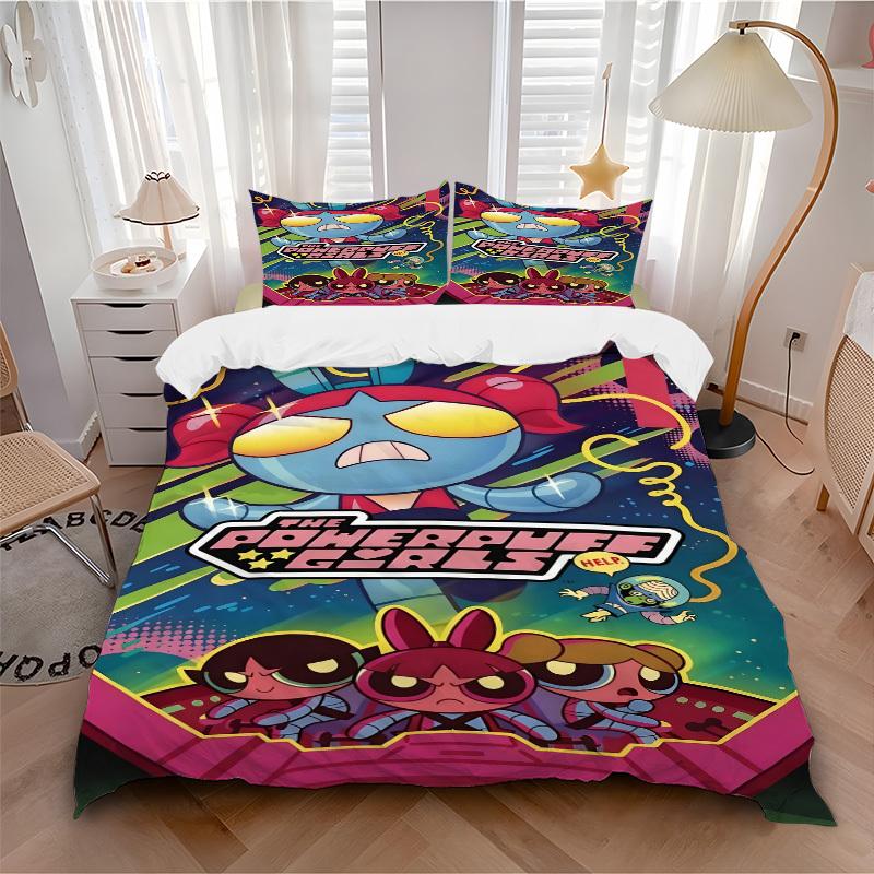 

3pc Powerpuff Girls Bedding Set Guest Room Bedroom Decor Christmas Halloween Decor Gifts- All Seasons (No Insert)a1013158 135x200cm