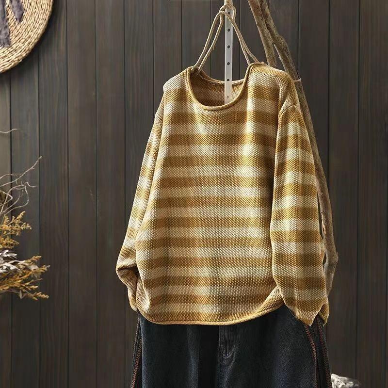 Contrasting Color Stripes Ulzzang Loose Autumn Versatile Knitted Women's Casual Pullovers