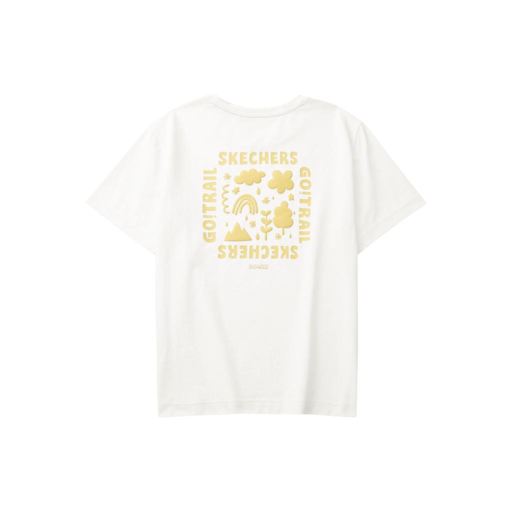 Skechers American Vintage Letter Print Loose Quick-Dry Breathable Crew Neck Pullover Short Sleeve T-Shirt Women Tops Cotton-Candy-White L224W030-0074