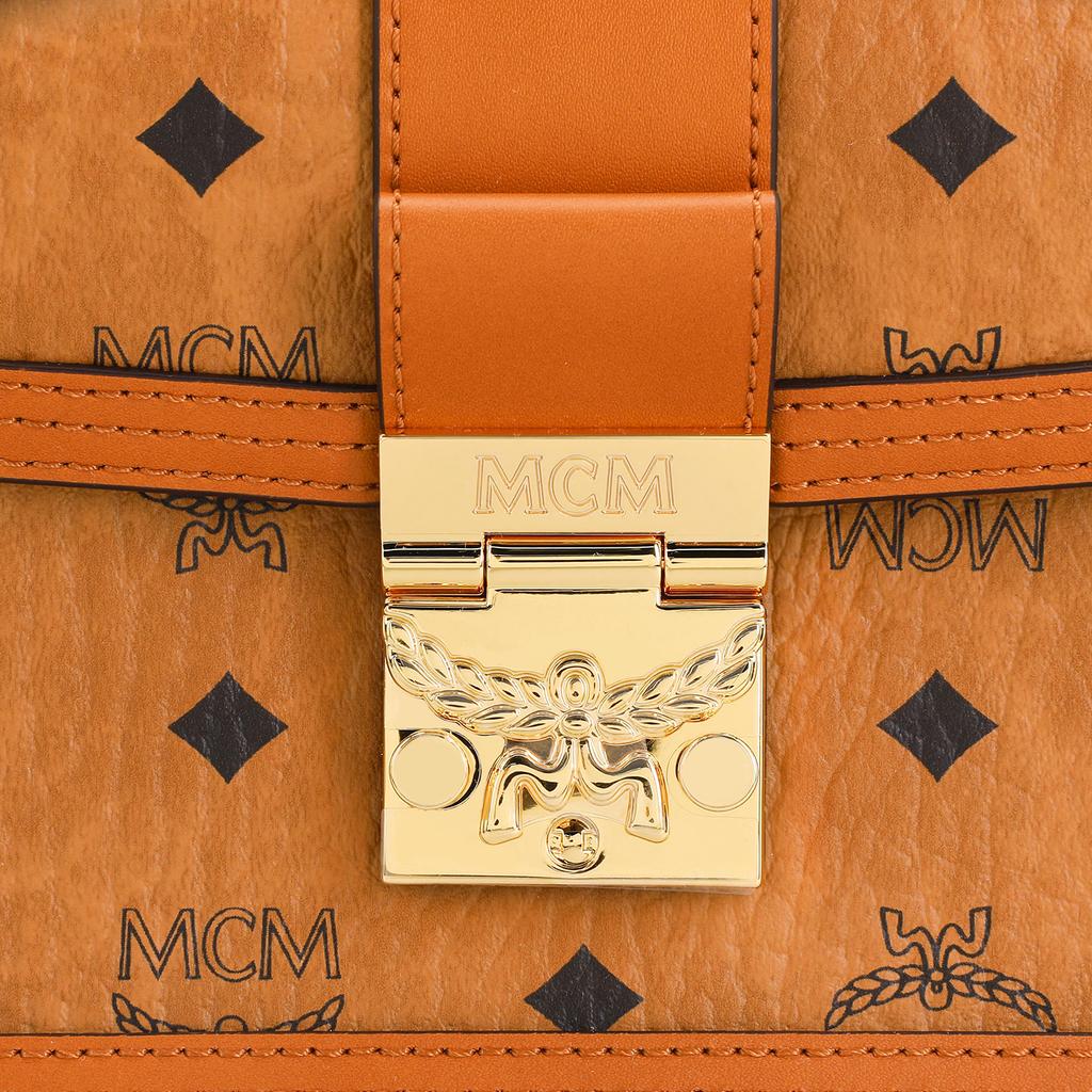 Neue MCM Tracy Visetos beschichtete Canvas mit Lederbesatz Umhängetasche Klein Damen Cognac MWSCAXT01CO001