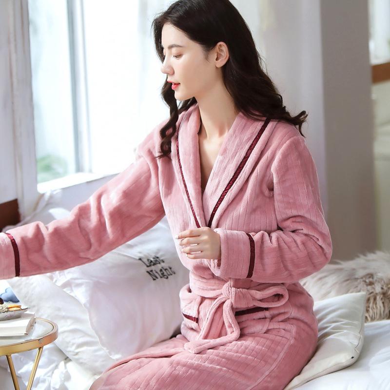 Cozy Coral Fleece Couple Pajamas Robe - Thick Warm Autumn Winter Bathrobe