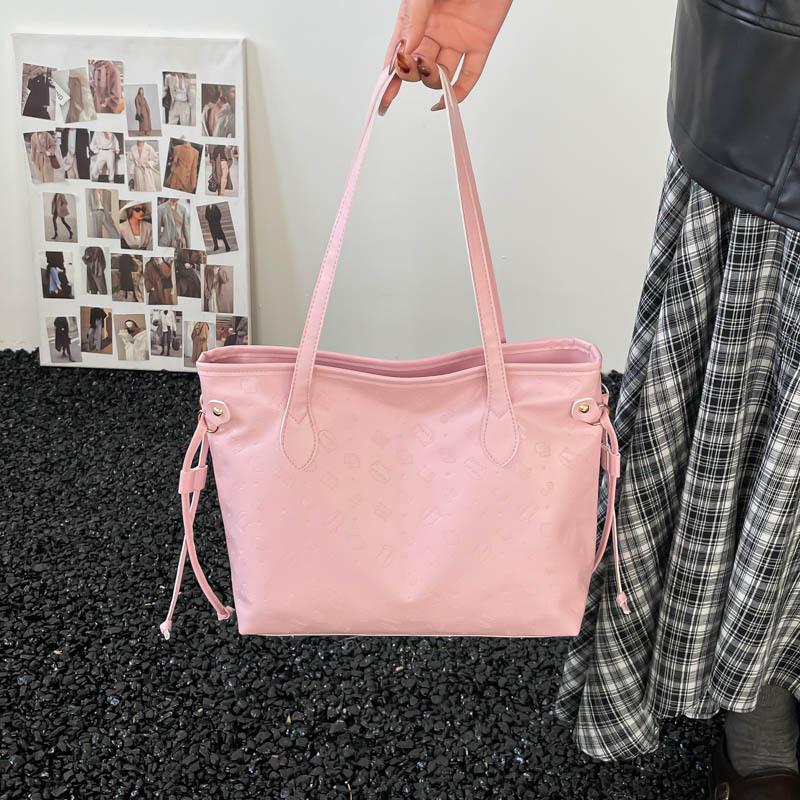 Women Korean Style Simple Solid Color Casual Versatile Pu Tote Shoulder Bag
