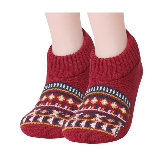 Retro Winter Slipper Socks Thickened Fleece Lined Low Cut Socks Socks with Grips Non-Slip Ankle Slipper