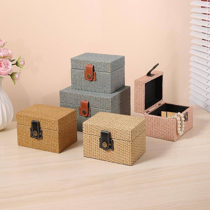 Rattan Texture Stylish Storage Box With Lid For Desk Accessories Decoration