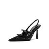 Luxury Sandals Women Designers Dot Rhinestone Bow Sexy Black High Heels Small Square Head Beautiful Light Mouth Backempty Shoes