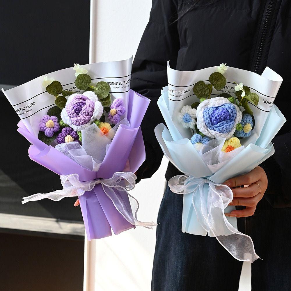 Chinese Style Knitted Rose Bouquet Finished Fake Flower  for Girlfriend's Birthday Gift