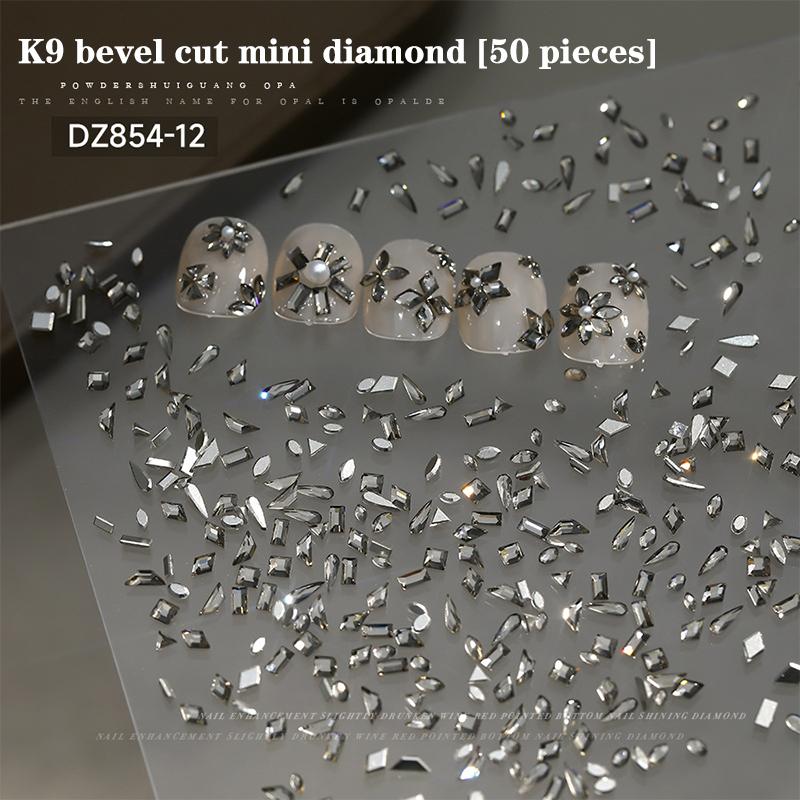 50Pcs Nail Mini Glass Charming Sparkling   Collection Mixed Color Luxury Manicure Decorations Accessories
