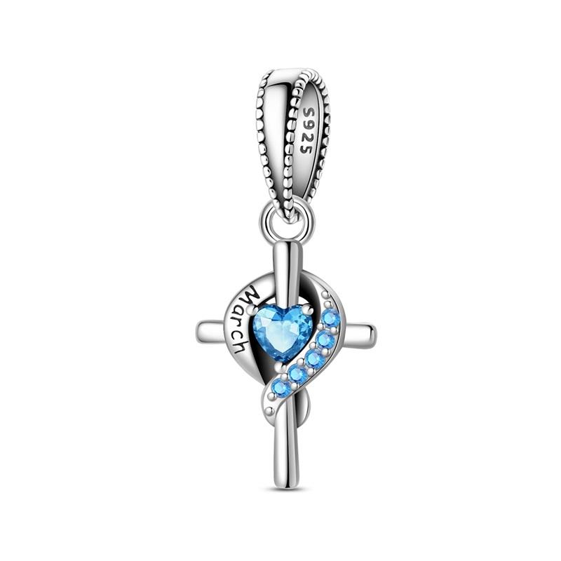 Copper Cross Birthday Stone Silicon Stop Charms Bead Dolphin Horseshoe Pendant For Original Bracelet Women Jewelry