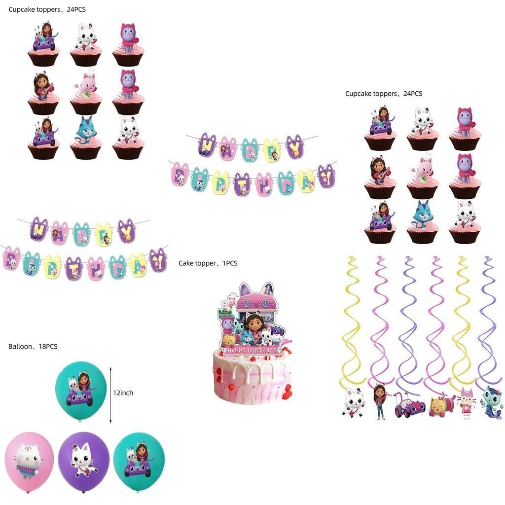 Casa de Muñecas de Gabby Suministros de Fiesta de Cumpleaños para Niños Set de Decoración Con Globos Duraderos y Banderines Coloridos