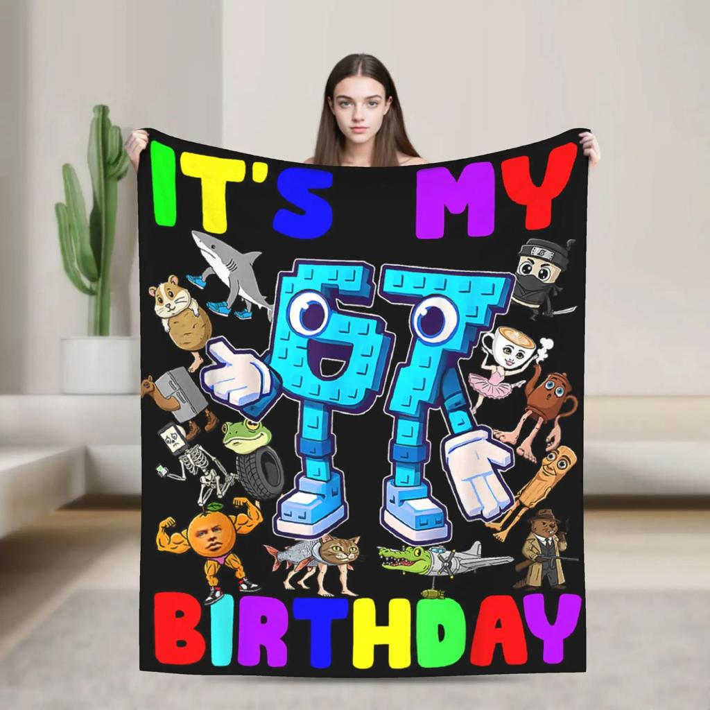 Funny Italian Brainrot Meme Six Seven Birthday Blanket Soft Plush Throw for Sofa Bed Flannel Blanket Gift for Girls