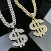 Hip Hop Złoty Wisiorek Znak Dolara Iced Out Naszyjnik Westernowy Odważne Wyrażenie Unisex Modna Biżuteria Prezent