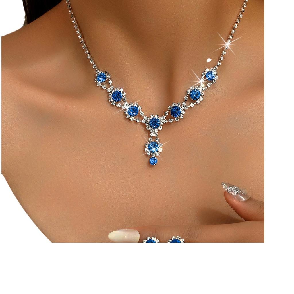 Women's Fashion Earrings Necklace 2 Jewelry Set Claw Chain Bridal Jewelry Simple Blue Birthday Party Gift