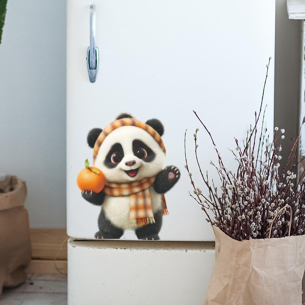 Self-adhesive Panda Holding Orange Bucket Wall Stickers for Kids Room Bedroom Home Decor