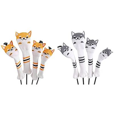 Juego de Fundas para Cabeza de Golf 2 Fairway con Fundas Tejidas y Diseño de Perro Akita 4 Piezas (Driver/Madera, Maderas/Híbrido/UT) (Beige)