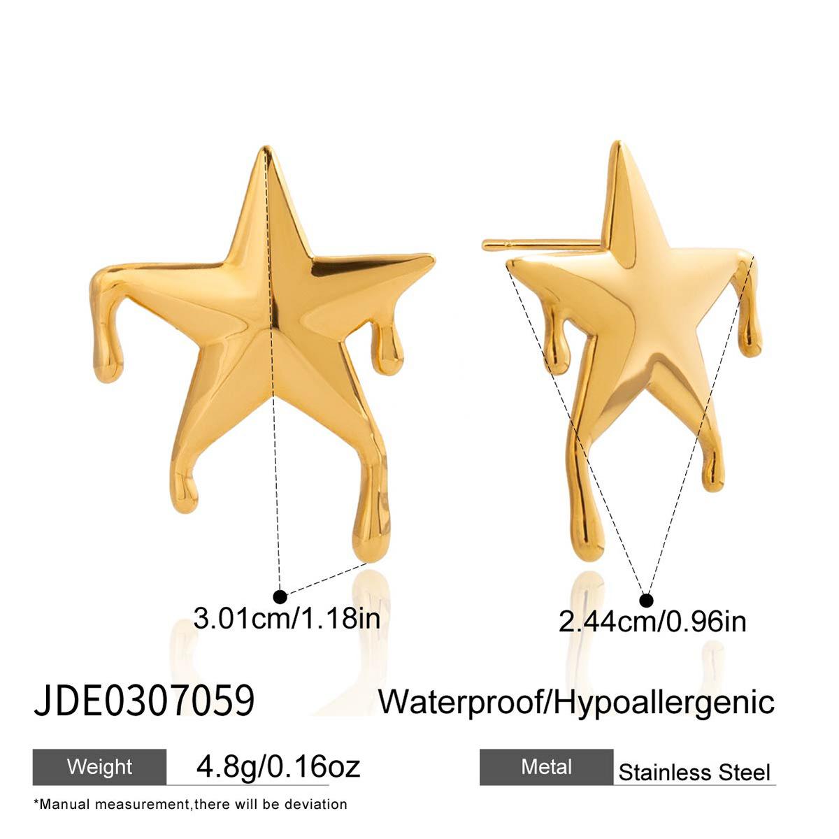 

Sweet Romantic Wind 18K Gold, Liquid Melted Pentagram Earrings Jewelry