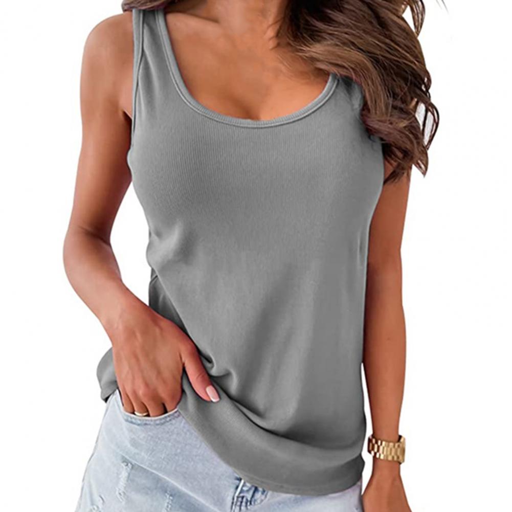 Summer Round Neck Sleeveless Vests Casual Solid Color Basic Loose Women’s Vests