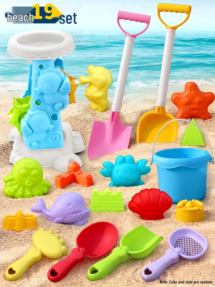 Interactive Educational Beach Toy Set: Ocean Sand Molds, Sprinkler, Shovel, Sand Timer, and Water Play Kit