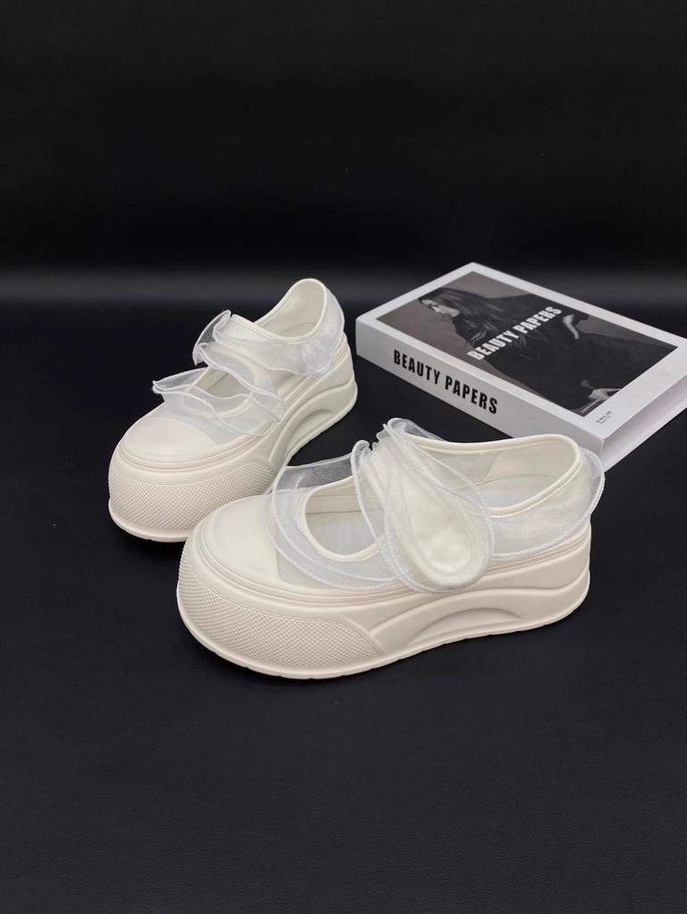 New ballet lace organza net one word Mary Jane shell head white shoes bag head Mary Jane shoes