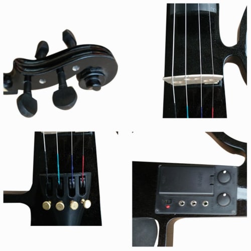Electric Ebony Silent Violin 4/4 Beginner's Set, Full Size, 4/4 Solid Wood Electric Silent Violin, Chin Rest, Ebony Fittings, Hard Case, Extra Strings