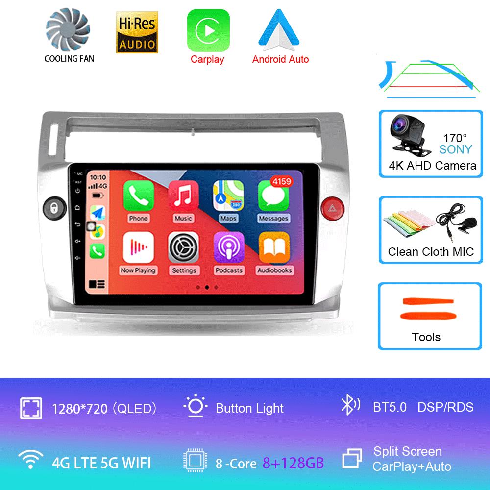 Car Radio Android 14 Carplay For Citroen C4 C-Triomphe Quatre 2004-2014 Multimedia Video 2Din DVD Stereo Speaker Audio Head Unit