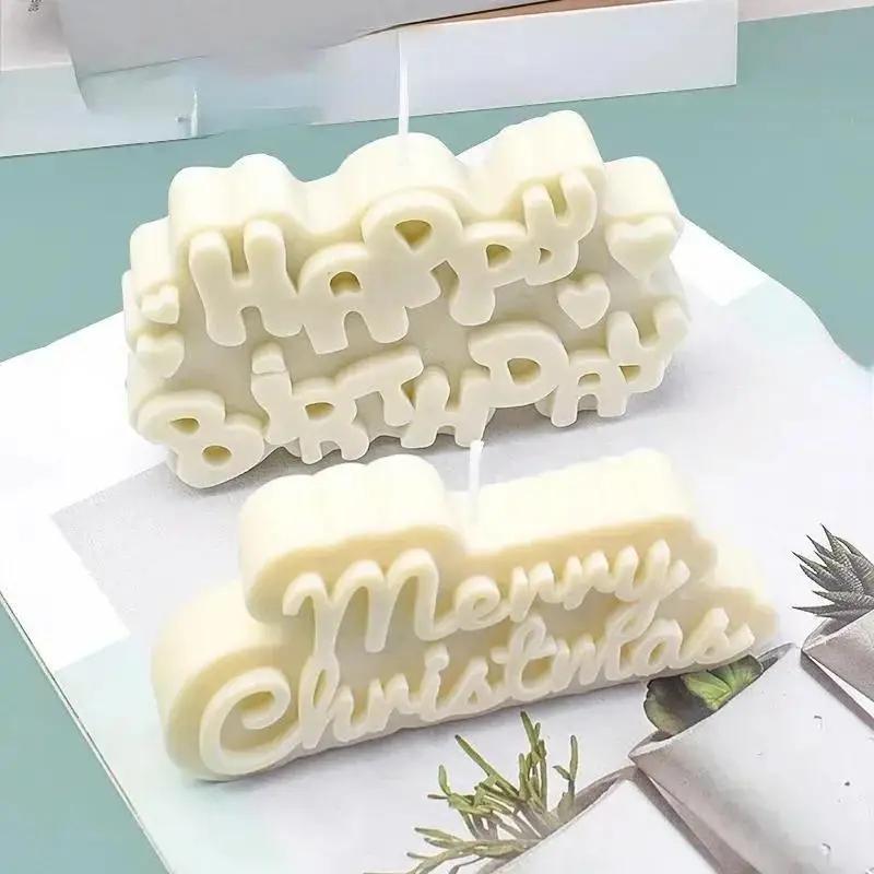 Diy Handmade Creative Shape Molds Happy Birthday Christmas Silicone Mold DIY Aromatherapy Candles Gypsum Cake Decor Baking Tools