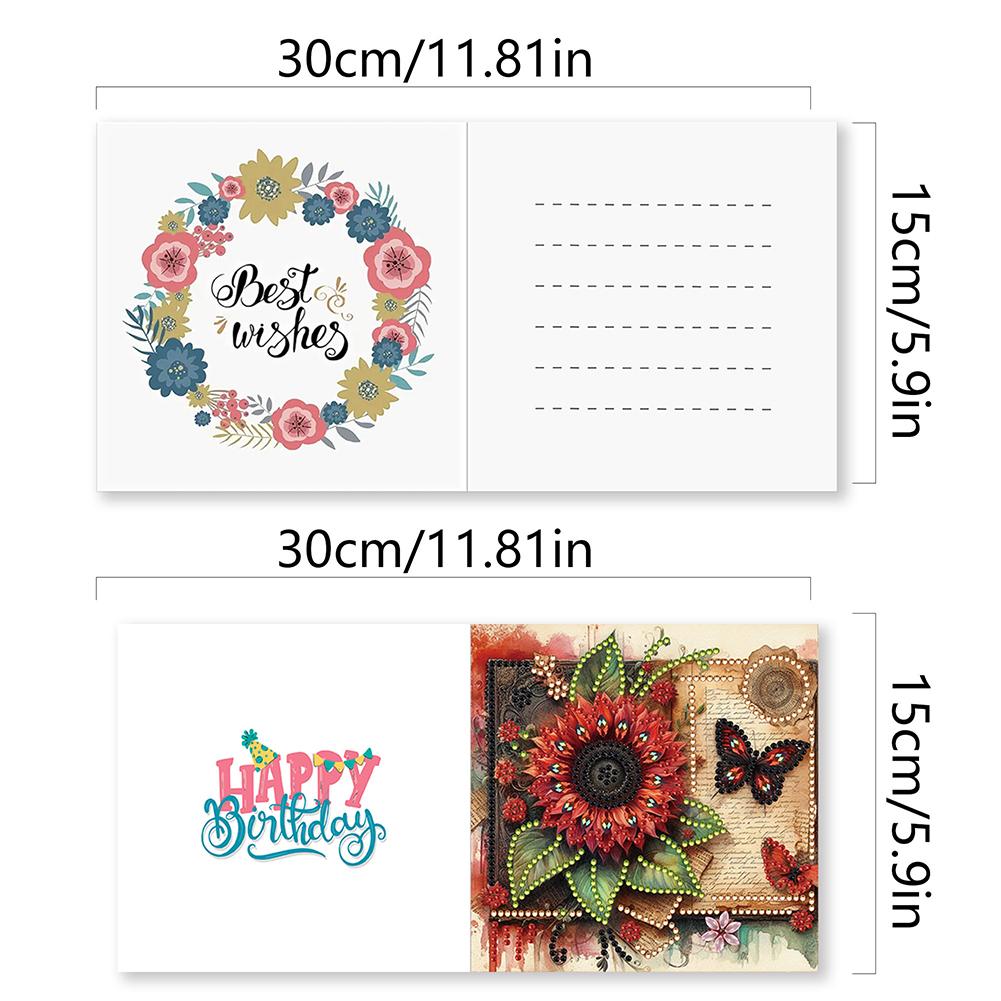 6PCS DIY Rhinestone Diamond Art Mosaic Postcards Diamond Art Handmade Cards Creative Birthday & Thanksgiving Card Kit