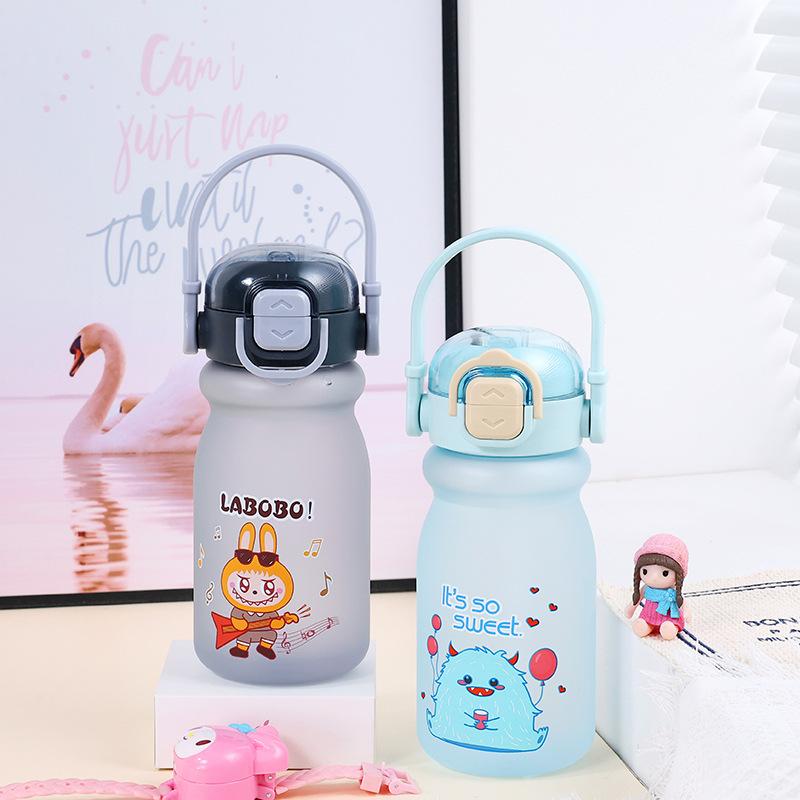 Water bottle new 1011 cartoon children's plastic cup high value double drinking straw water cup portable cute student cup