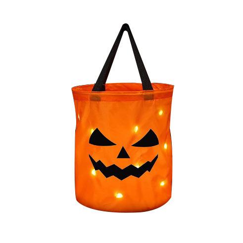 Halloween Pumpkin Tote Bag with Lights Flashing Trick or Treat Candy Bag Party Decoration Glow Pumpkin Bucket