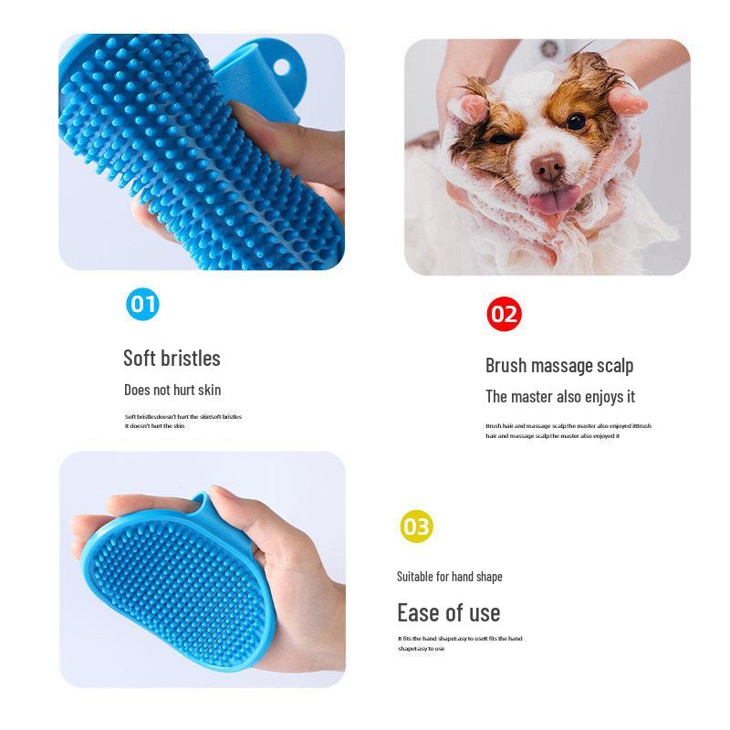 Pet Bathing Massage Gloves & Brush Combo