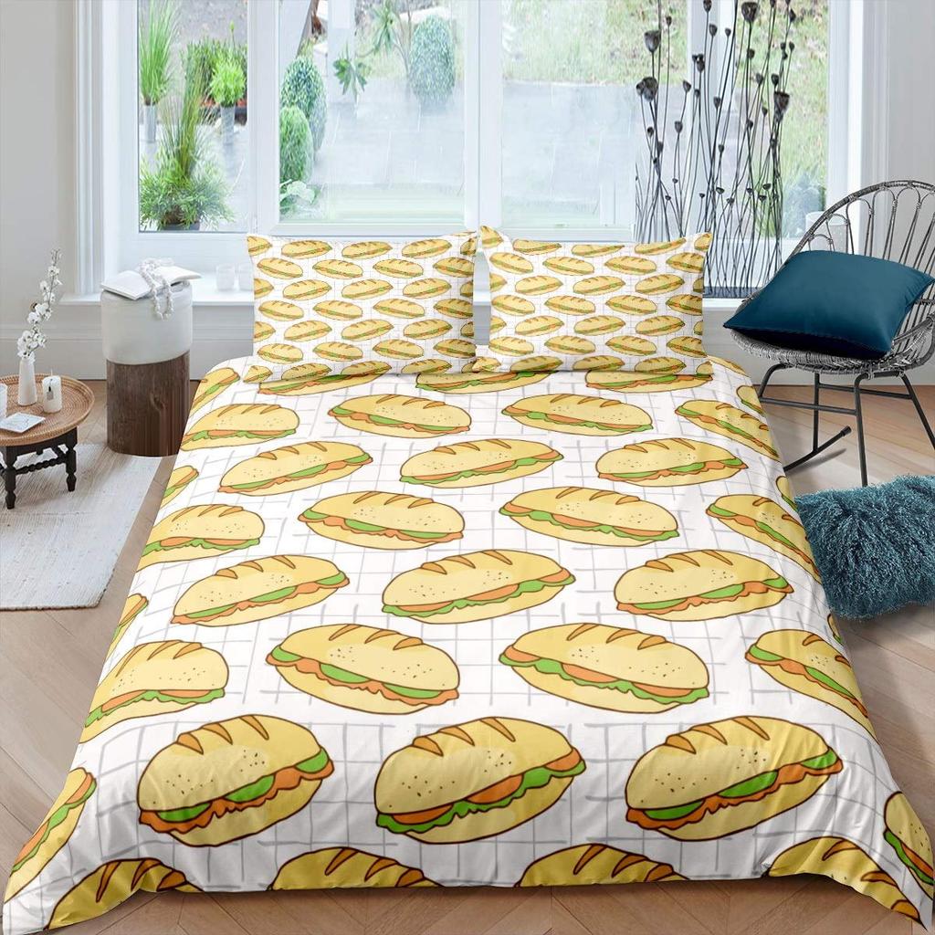 Comforter American Fast Food Pizza Dog Hamburger Print Bedding French Fries Cartoon Style For Kids Boys Soft