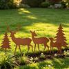 Durable Iron Garden Decor 5Pcs/Set Forest Deers Stakes, Rusty Christmas Tree Elk Family Vintage Style Yard Stakes Outdoor Metal Art Ornaments for Lawn