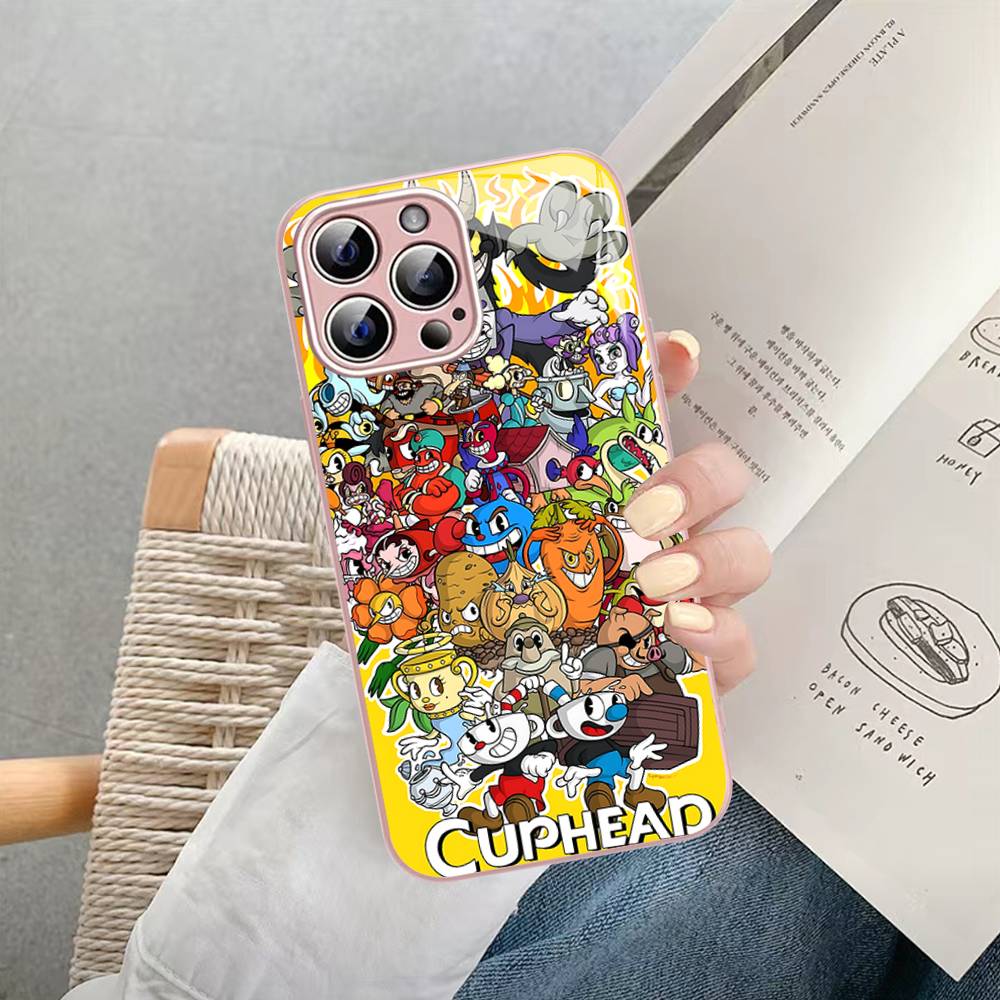 Anime Cuphead Cartoon For IPhone 14 13 12 Mini 11 Pro XS Max X XR 14 Plus Tempered Glass Cover