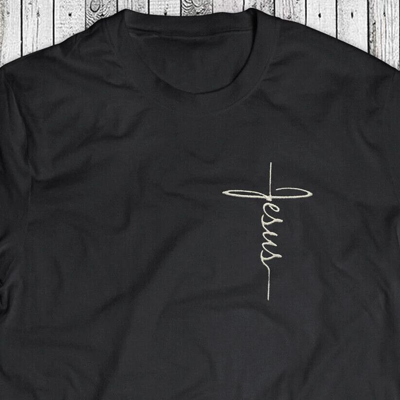 Jesus Cross Embroidery T-Shirt - Embroidered Bible Christian Shirt Gospel Tee S