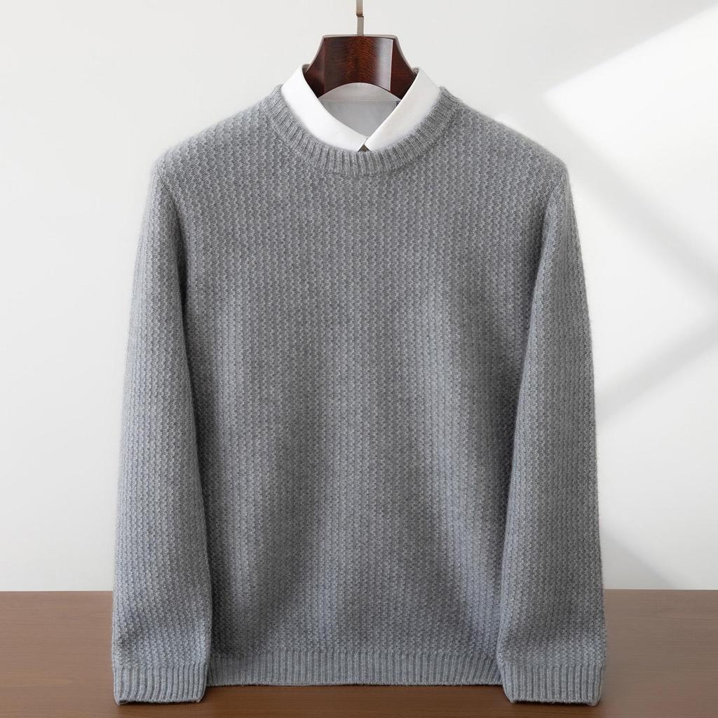 Men's Premium 100% Cashmere Round Neck Sweater - Thick Knit Casual Business Pullover