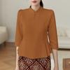 ZANZEA Women Casual Stand Collar 3/4 Sleeve Retro Blouse