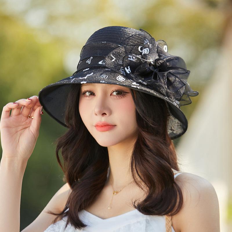Hat Women's Organza Sunshade Sunscreen Hat Temperament Elegant Big Brim Bucket Hat UV Protection